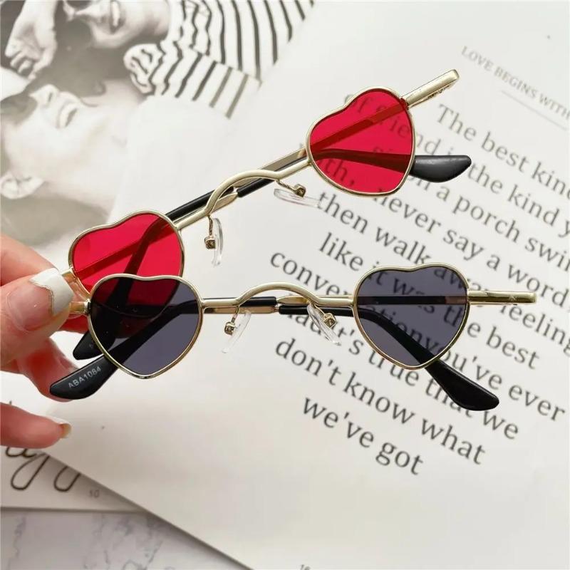 Bai Fen Bai Electronic 3C Women's Mini Heart Shaped Sunglasses Men Uv400 Metal Frame Hip Hop Punk Sun Glasses Fashion Ins Popular Shades Eyewear Cm