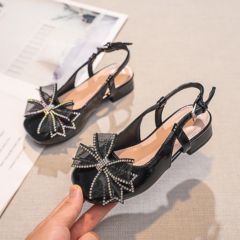 Princess Sandals: New Children s High-Heeled Runway Performance: Little Girls Bow Closed-Toe Sandals inner length of size 25 (16.7cm) чёрный