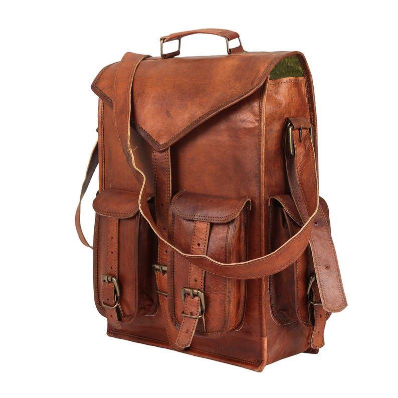 Classic Style Brown Genuine Leather Backpack Laptop Messenger Bag Everyday Use Versatile Rucksack Sling for Men and Women