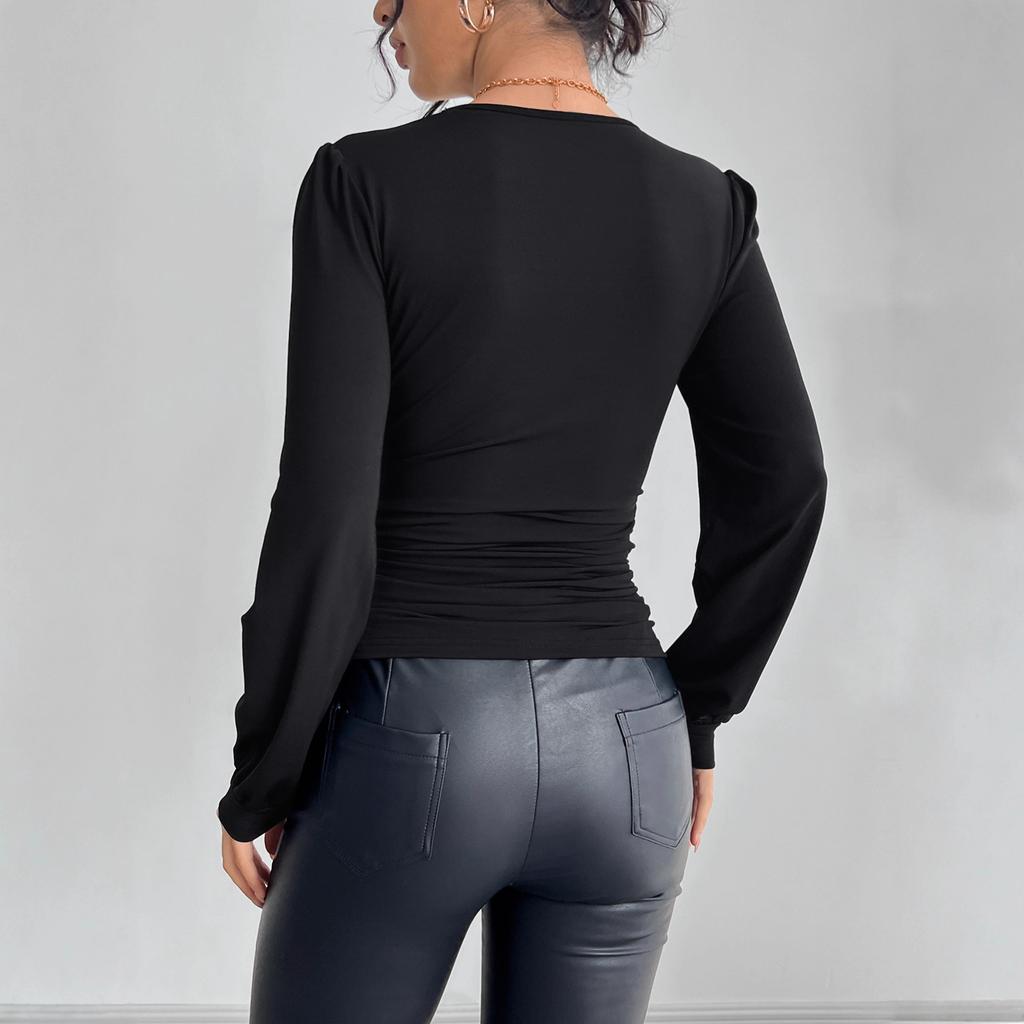 DAFIFY Damska Moda Casual Wiosna Jesień Nadruk w Kropki Długi Rękaw Dekolt V Bluzki i Koszule