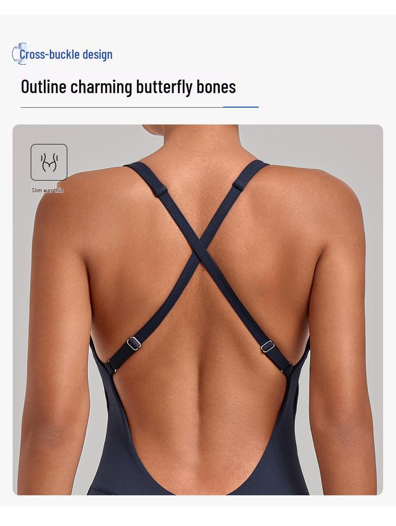 Nouveau Body de Sport Yoga Européen et Américain: Combinaison une pièce à dos croisé, ajustée, pour le fitness et la course à pied