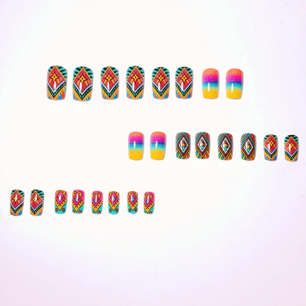 Multicolor Gradient Striped Nail Stickers for Medium-length European Square Nails: Spring & Summer Fashion