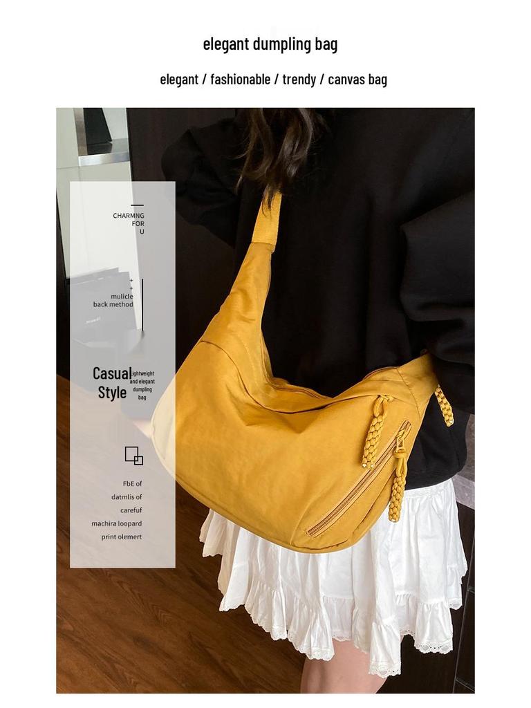 2024 Japanese Minimalist Large Capacity Crossbody Bag for Women - Versatile Student & Shoulder Canvas Dumpling Bag