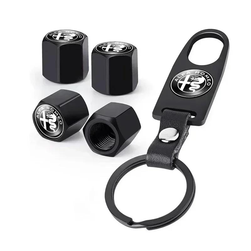 Car Wheel Tire Valve Stems Cap With Keychain Keyring Badge For Alfa Romeo Sportiva Giulia Giulietta 159 156 Stelvio Accessory Ze1