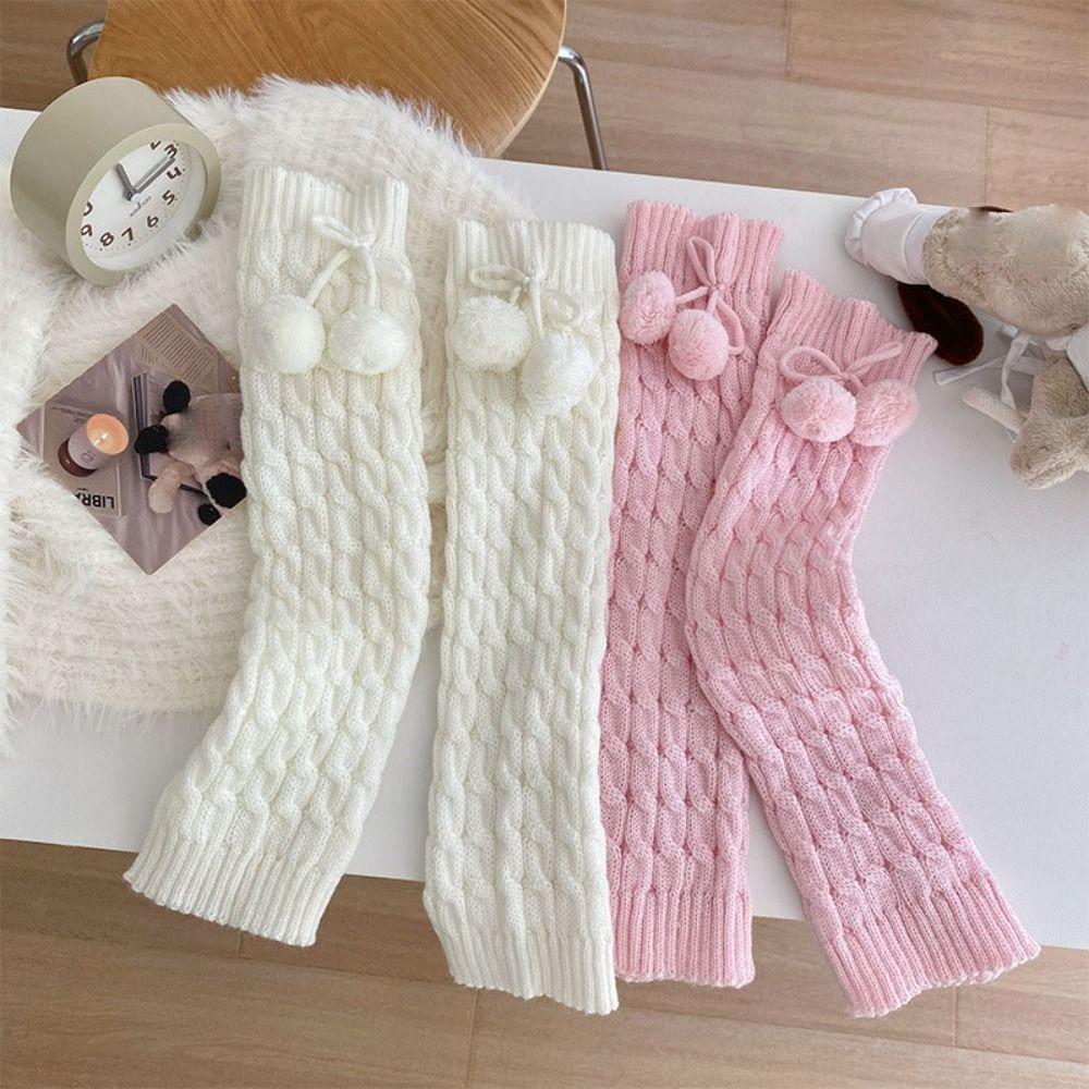Plush Balls Leg Warmer Women Y2K Knitted Leg Covers Fashion Balletcore Stockings  Elastic