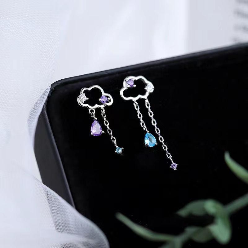 CIAXY Silver Color Hollow Clouds Earrings for Women Colorful Zircon Tassel Drop Earring 2022 Summer Fashion Jewelry