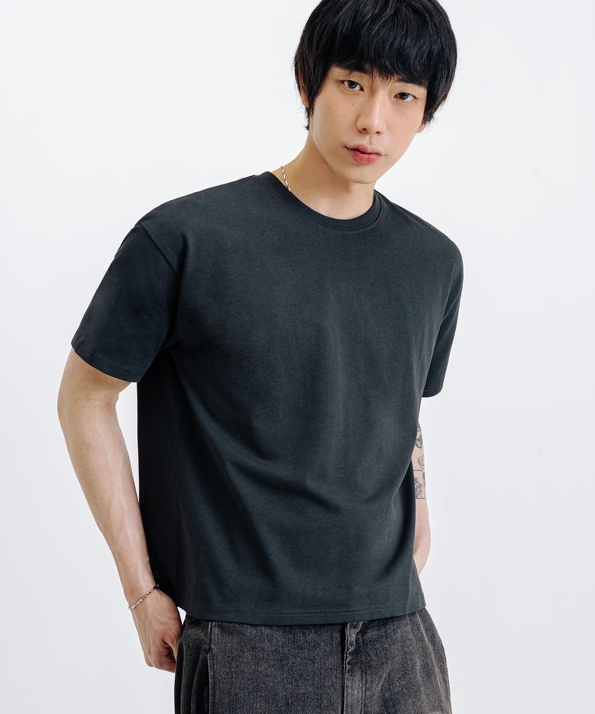 LEMAIN SECOND Cropped Plain Oversized Short Sleeve T-Shirt [Dark Gray]