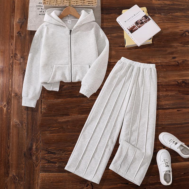 

Детский спортивный костюм в корейском стиле с флисовой подкладкой: Топ с длинным рукавом и брюки на осень/зиму 150cm серый