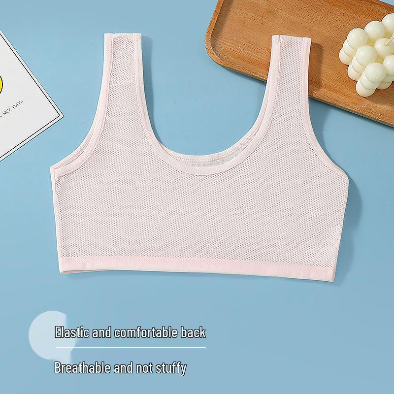 Girls' Thin Cotton Training Bra for Elementary Students - Sports, Anti-Nipple Show, Early Development, Single Layer