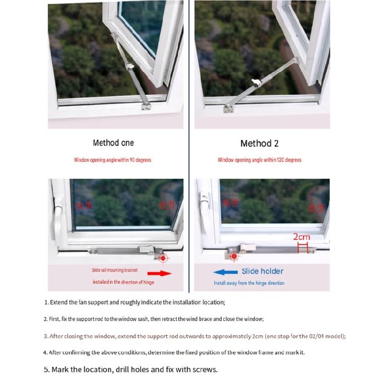 Adjustable Metal Window Stay Arm with Sliding Lock for Home Ventilation Support and Daily Opening Position Use