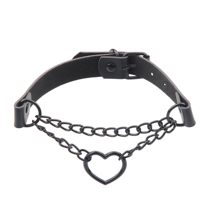 European and American Harajuku Peach Heart Black Chain Choker - PU Leather Love Heart Necklace Trend