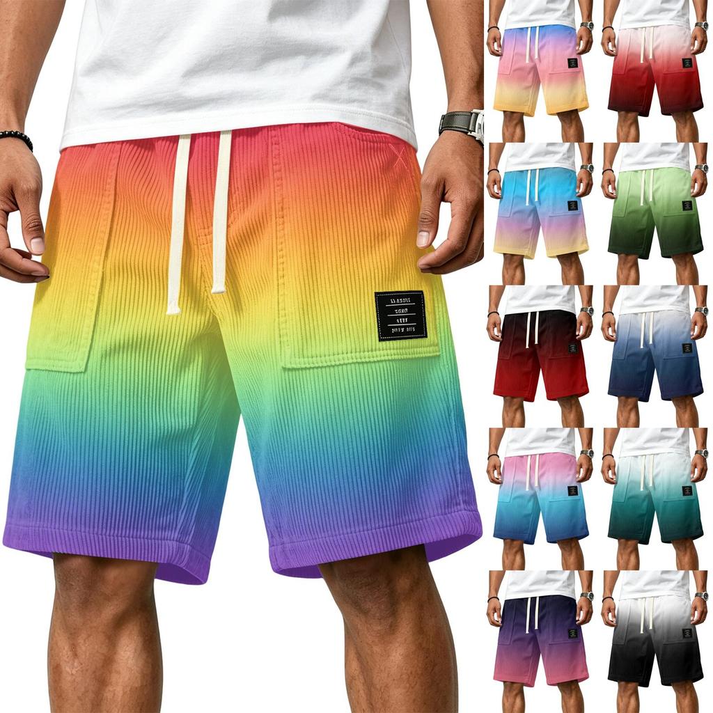 Herren Freizeit Corduroy Kordelzug Shorts Farbverlauf Stil mit Buchstaben Aufnäher Klassisch Bequem Sitz Sommer Strandkleidung