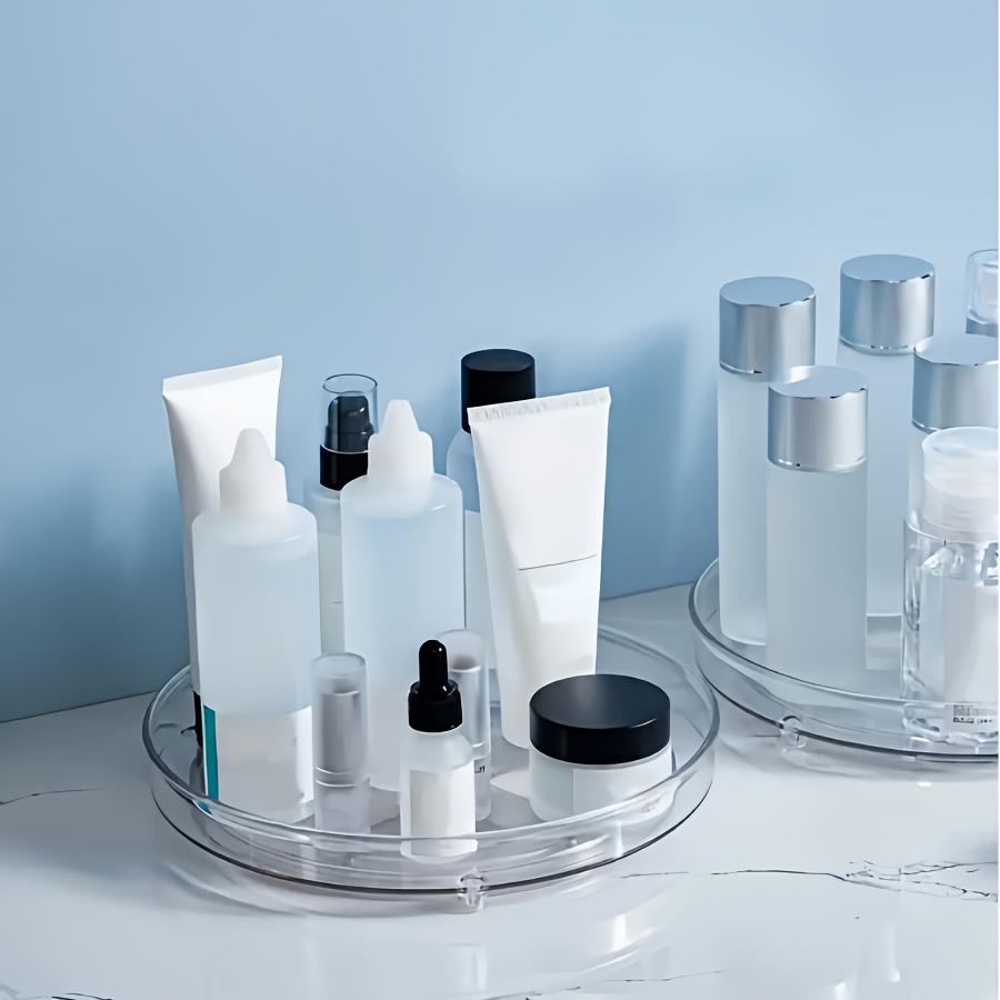 Clear Plastic Rotating Storage Basket, Multi-Purpose Storage Tray for Bathroom, Kitchen Spice Rack, Cosmetic Rack, Storage Shelf