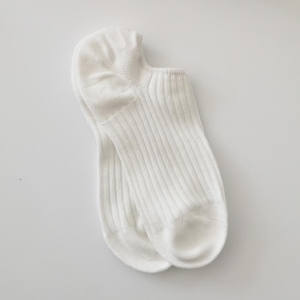 Cream Color Women's Breathable Cotton Low-Cut Boat Socks with Vertical Stripes, Non-Slip Heel, Suitable for Spring and Autumn.