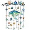 Balcony Hanging Decor Ocean-Themed Wind Chime Decoration Animal Sun Catcher with Faux Crystal Drops Tropical Fish Garden Decoration Stained