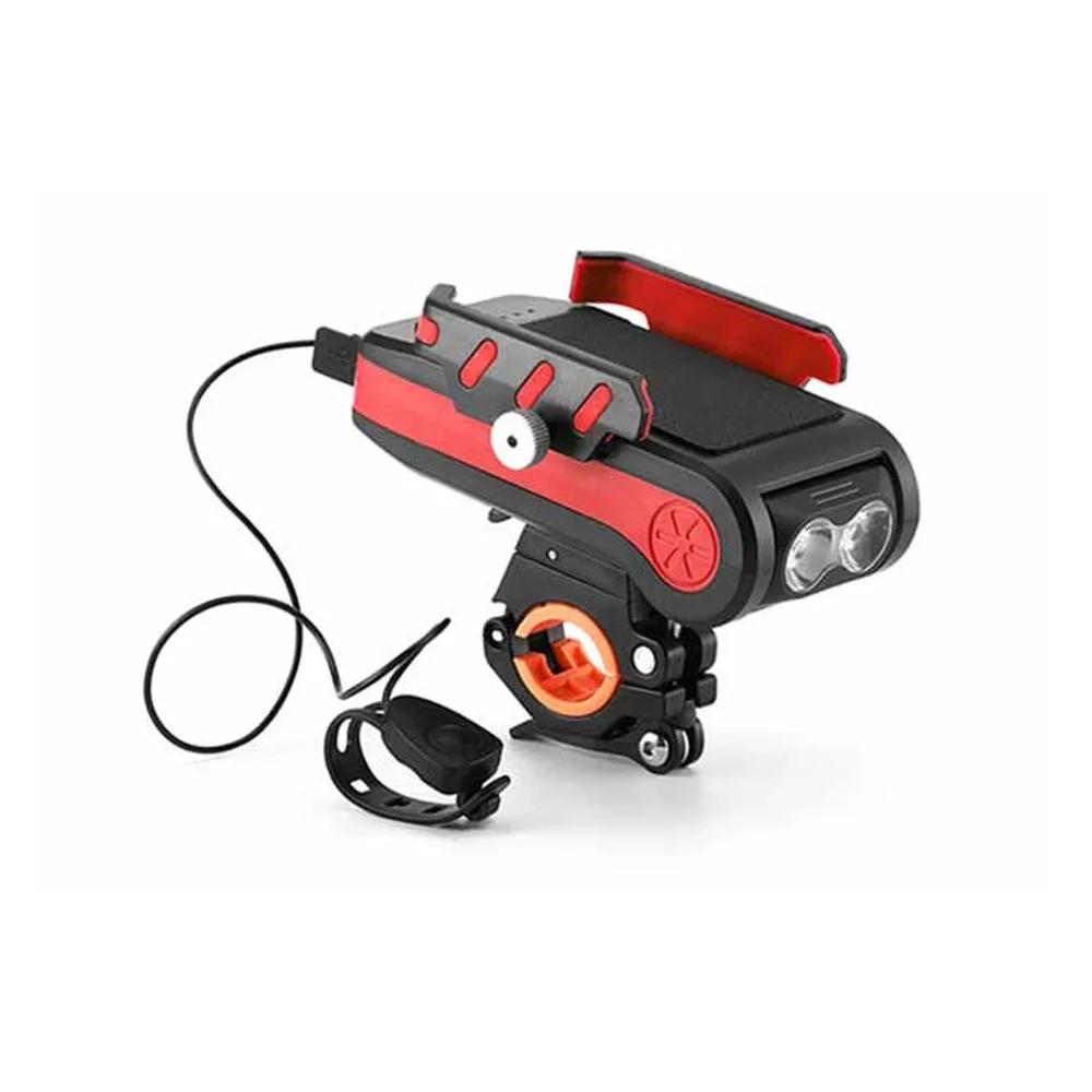 

Перезаряжаемый велосипедный фонарь Велосипедный фонарик Светодиодный Многофункциональный 4 В 1 Велосипедный гудок Держатель Пауэрбанк Велосипедная передняя фара Подставка для телефона красный