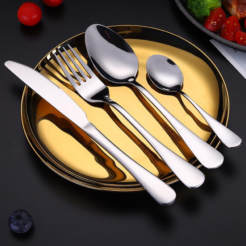 Stainless steel tableware, knives and forks, spoons, western food steak knives and forks, household thickened pointed spoons, round spoons, supplies