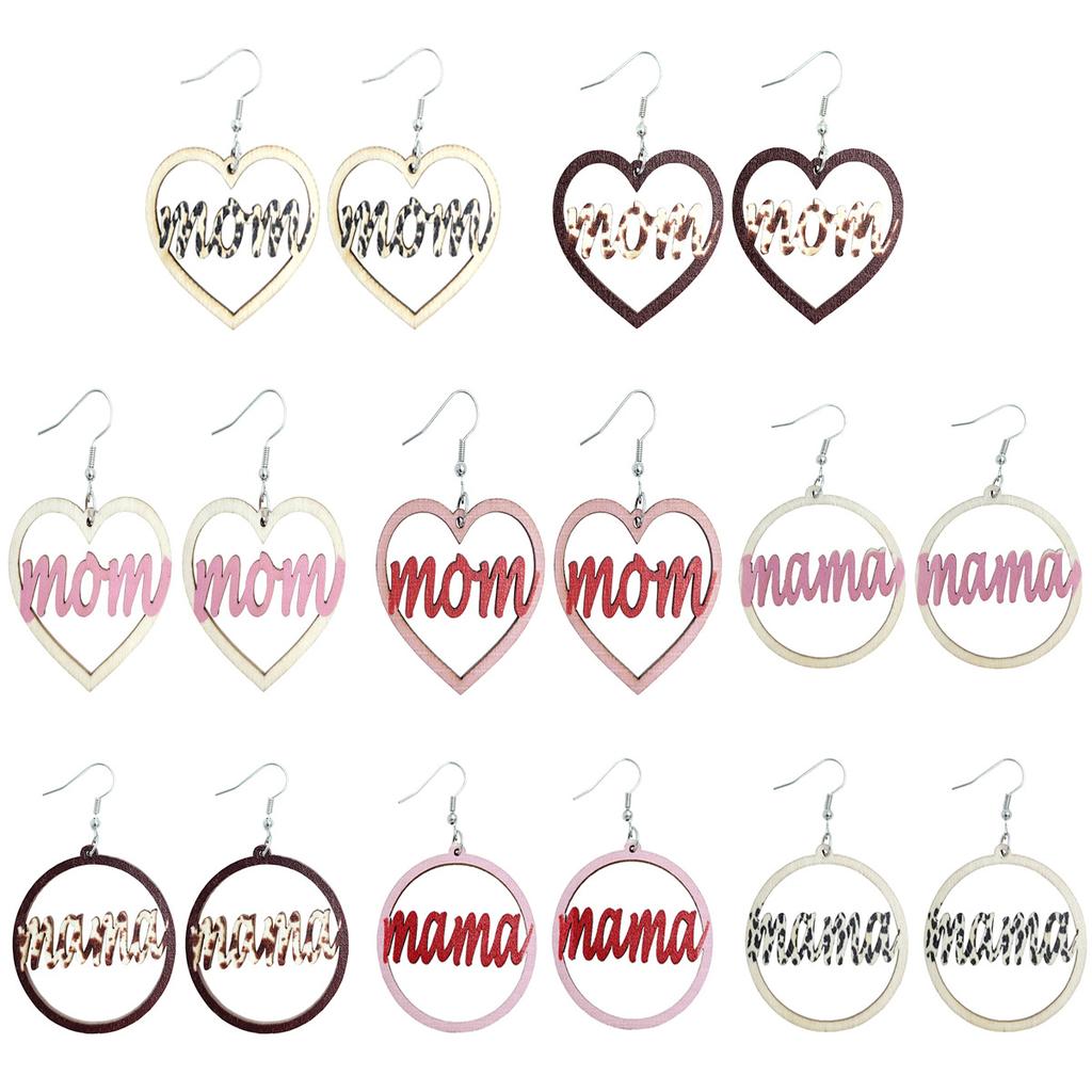 Mother'S Day Wooden Earrings Mother'S Day Word Earrings