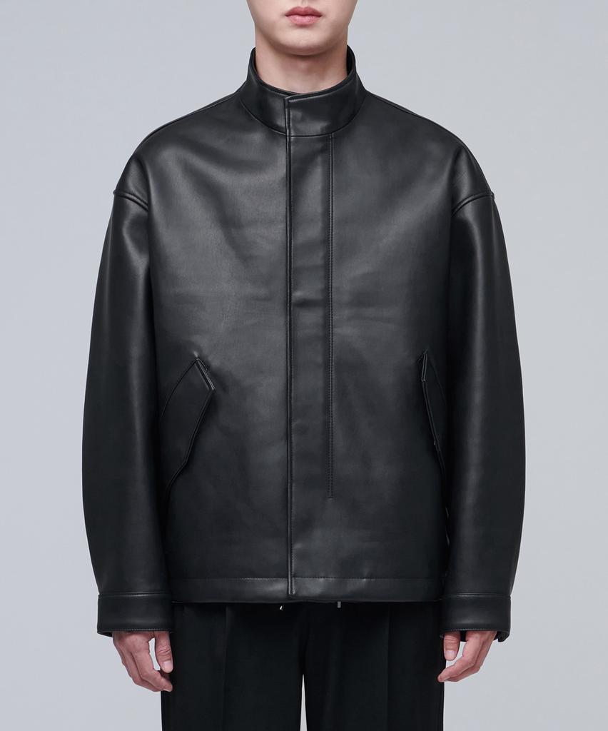 Musinsa Standard Synthetic Leather Oversized Crop Field Jacket [Black]