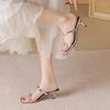 Fashion sexy ladies narrow band high heels summer slides shoes woman crystal buckle silver leather sandalias mujer metal heel flip flops