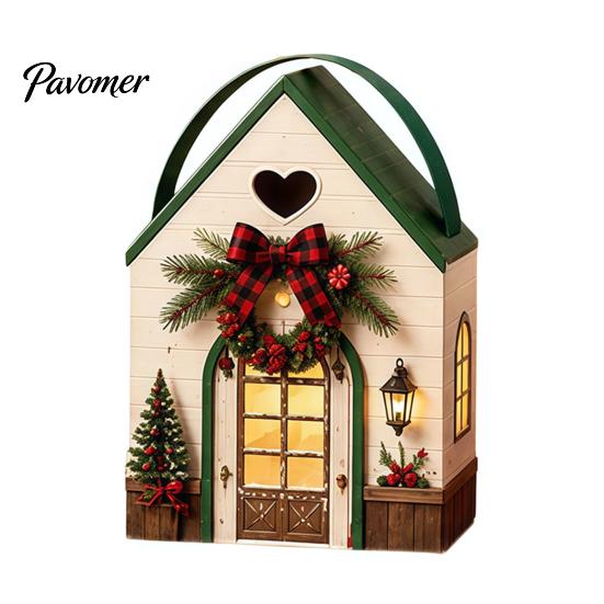 Holiday Treat Containers Christmas House Shaped Candy Boxes with Handles, Festive Cottage And Cookie Packaging for Cookies Party Favors Decorations