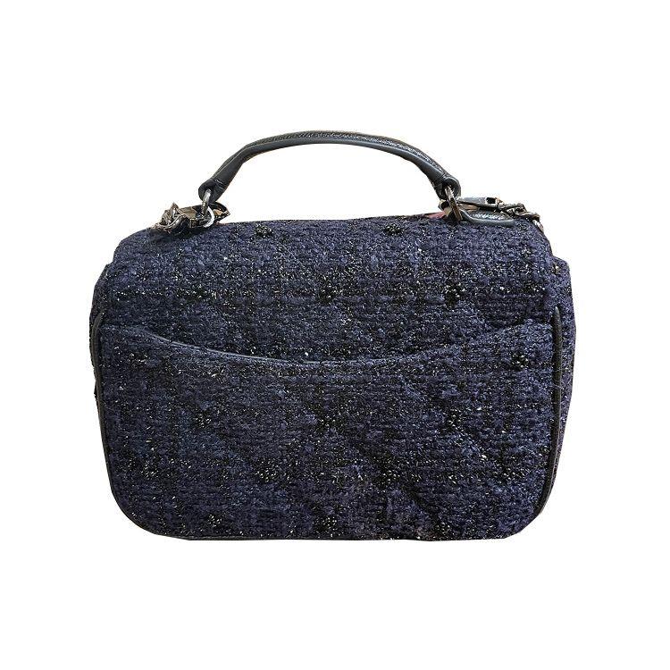 Tory Burch Tb-Willa Classic Quilted Flap Wool Chain Shoulder Crossbody Mini Bag Women Bags Navy-Blue 86050-410