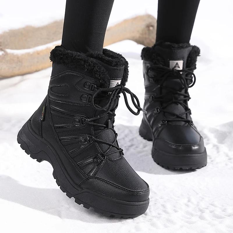 Fashion Women's High Boots High Quality Warm and Casual Sports Comfortable Outdoor Lace Up Thick Soled Wear-resistant Work Snow Boots