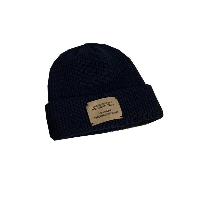 Hat Trendy Retro Sticker Couple Wool Hat for Women In Autumn and Winter Big Head Circumference Warm Korean Style Ear Protection Knitted Hat