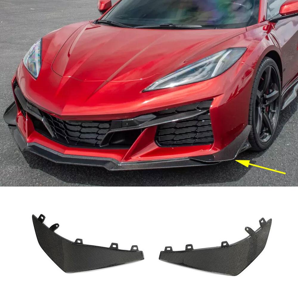 For Chevrolet Corvette C8 Z06 2020-2024 Real Carbon Fiber Front Bumper Splitter Canards Fin Car Front Racing Sport Body Kits