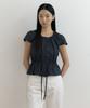 Lingseoul Shirring Peplum Blouse-Navy