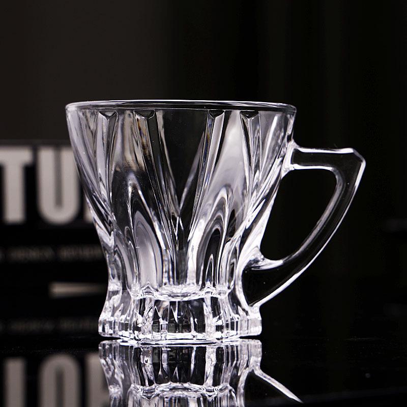 Glass Tea Cup with Leaf Design - Floral Patterned, With Handle & Foot, Ideal for Milk, Tea, Coffee, Juice, Water