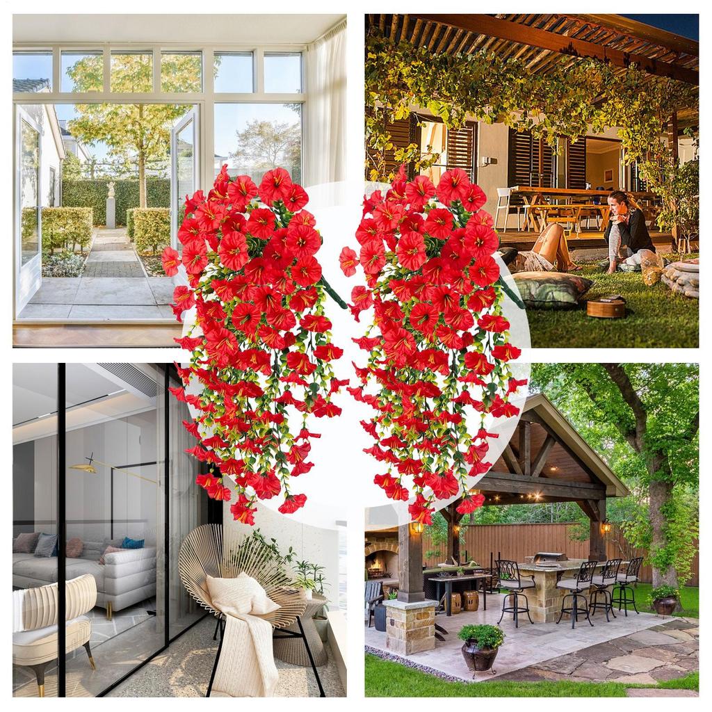 Fake Petunias 2 Pieces Flowers Patio Petunias Decor Outdoor Fake Plant Decoration For Porch Patio Garden Yard Wedding Party