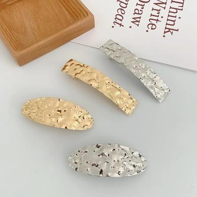 1 Pcs Wind Metal Geometry Square Elliptical Spring Clip Design Feeling Concave And Convex Surface Ladies Hair Accessories