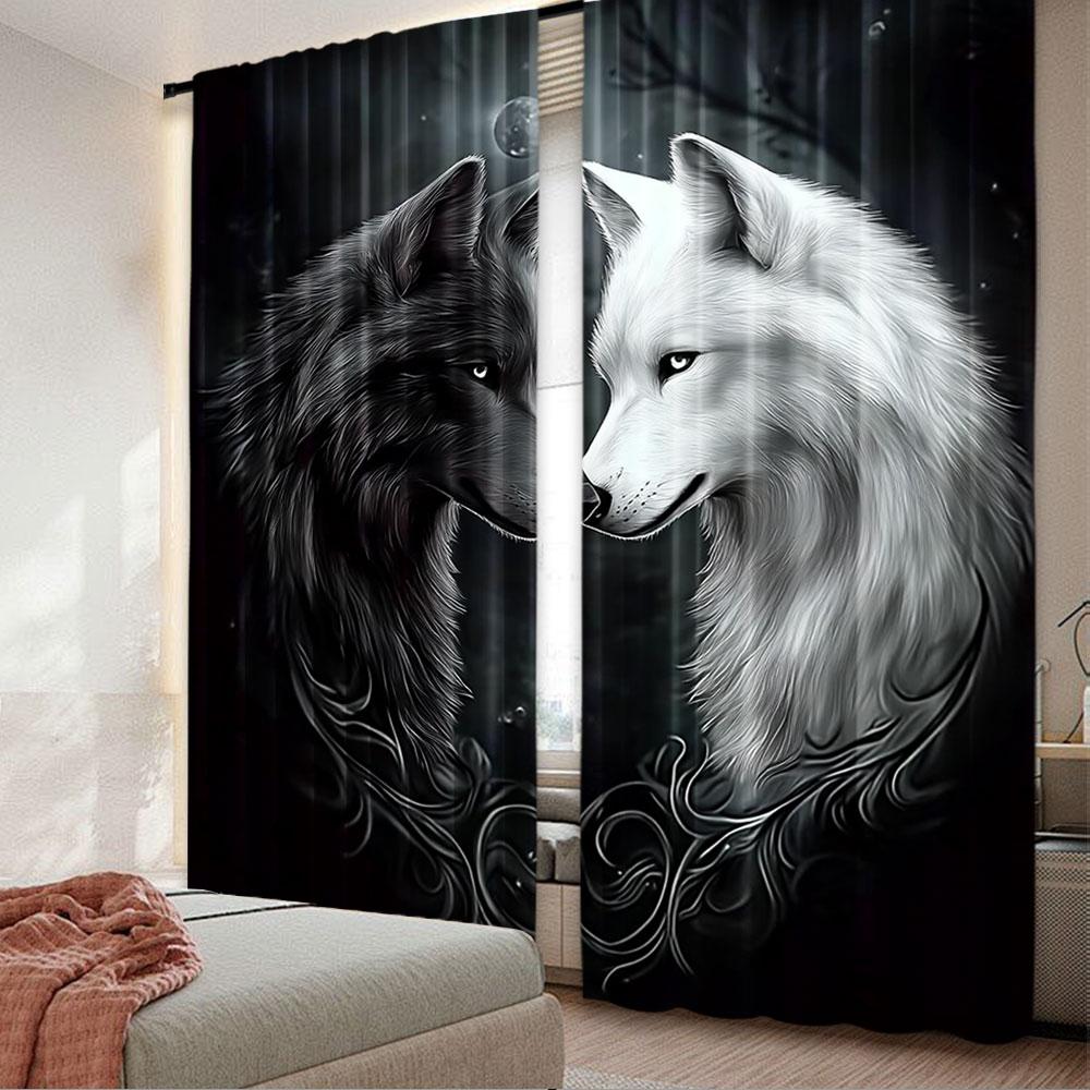 2Pcs Animal Theme Curtain Wolf In The Forest At Night Curtain Suitable For Bedroom Bathroom Living Room Dining Room Study Room