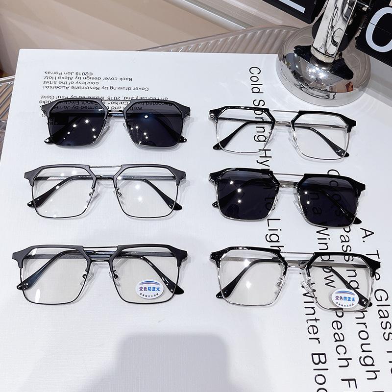Half Frame Color-Changing Anti-Blue Glasses With The Same Polarized Sunglasses Men'S High Definition Eye Protection Flat Glasses Women