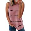 Fashion Women's Loose Sleeveless T-shirt Round Neck Striped Print Tops