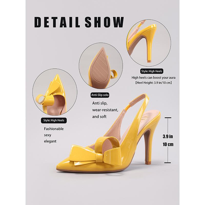 Bow high-heeled sandals glossy PU elegant sexy pointed wedding banquet with sandals customized