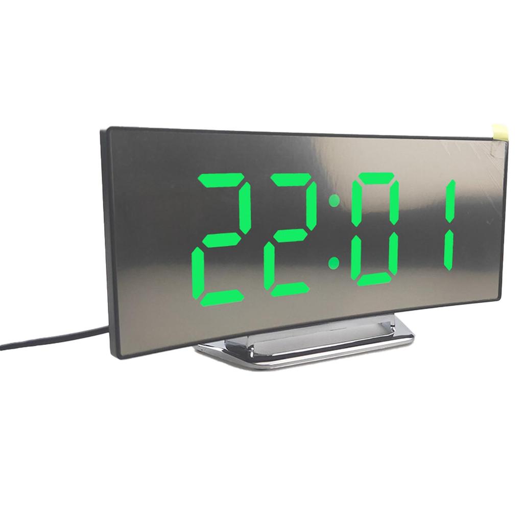 Curved Screen Mirror LED Digital Clock Creative Digital Alarm Clock with Large Display USB Charging Powered Bedside Table Clock