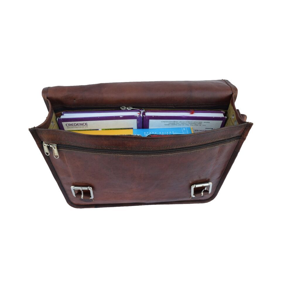 18 In Goat Leather Messenger Bag Office School Laptop Satchel Shoulder Bags