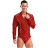 Mens Figure Skating Latin Dance Bodysuit V Neck Long Sleeve Sparkling Rhinestones Stage Performance Leotard