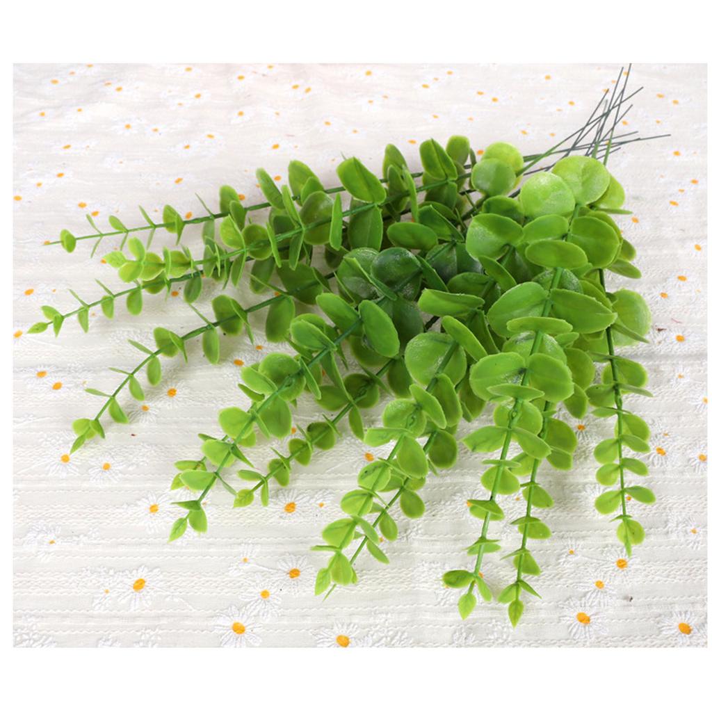 Eucalyptus Stem Decor 24 Leaves Plastic Iron Wire Artificial Fake Faux Eucalyptus Stem for Home Party Wedding Decoration