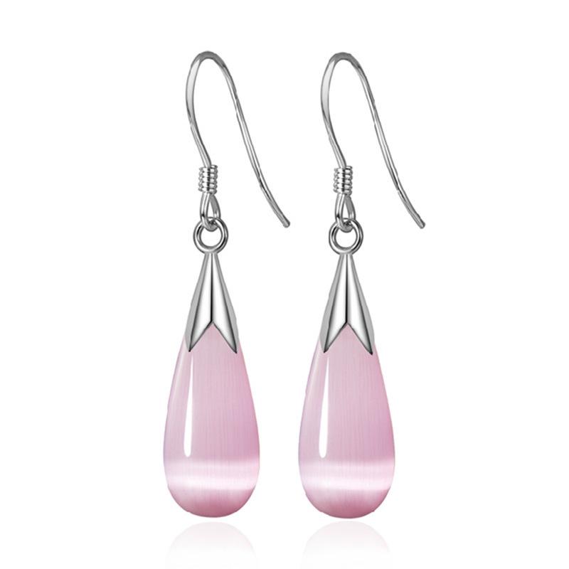 Korean Version of Moonstone Opal Water Drop Pendant, Fashionable Silver-plated Earrings, Ear Jewelry.