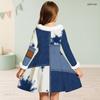 Little Girls Furry Collar Long Sleeve Printed A Line Flared Dress