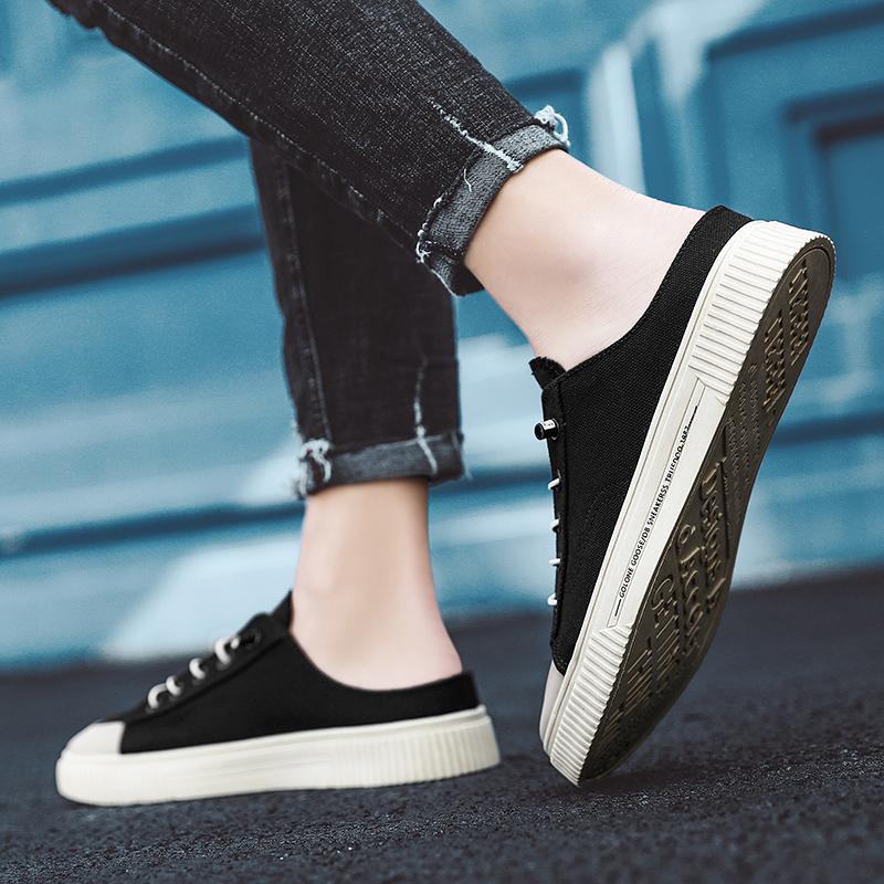 Canvas Semi-Drag Men Casual Shoes Half Shoes For Men Mules Slipper Outdoor Sandals Summer Backless Board Shoes Flats Man Slides