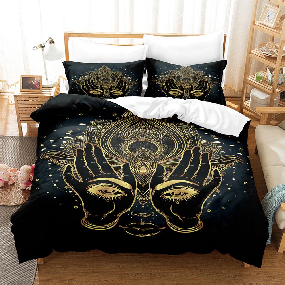 3D Buddha Bedding Set Microfiber Luxury Printed Down Duvet Cover Pillowcase 2/3 Birthday Gift AU210 * 240 Full Size Quick Drying Soft Home Textile