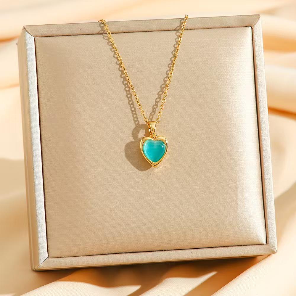 Yhpup Stainless Steel Heart Pendant Necklace Chain Jewelry Temperament Natural Stone Agate Collar Women Necklace