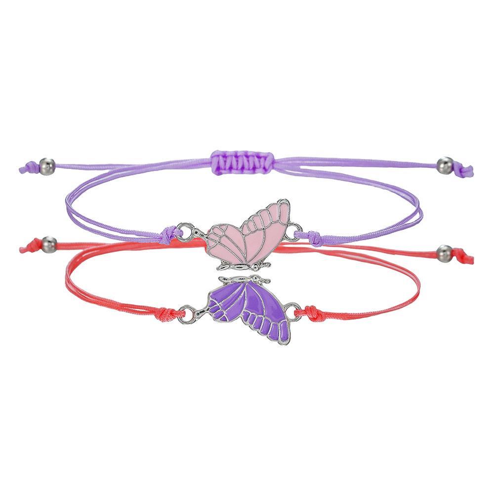 Butterfly braided bracelet, couple girlfriend beaded hand rope, alloy butterfly adjustable wax wire bracelet