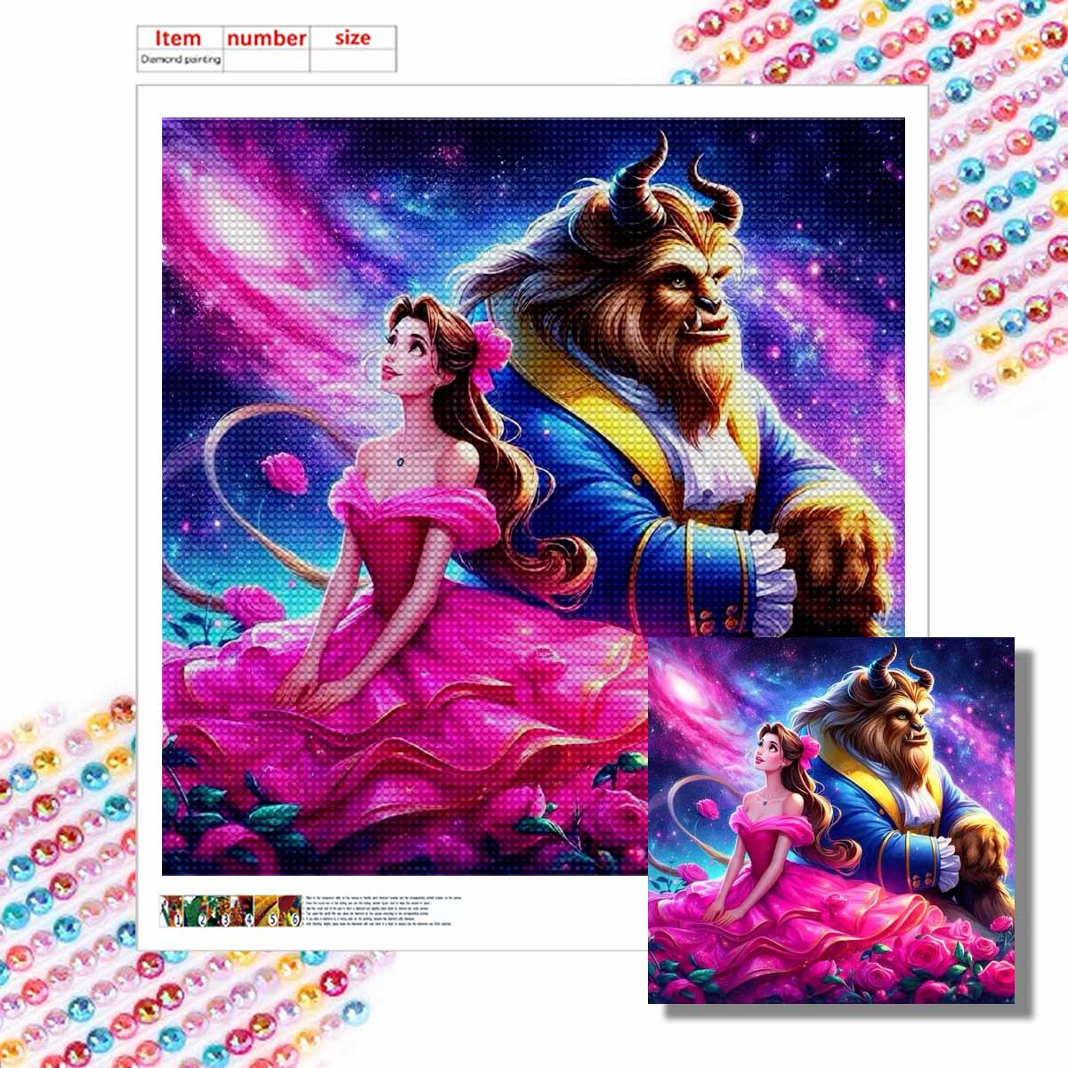 

5D DIY Diamond Painting Decorative Princess and The Savage Full Round Drill Scenery Diamond Embroidery Cross Stitch Kits Home Decor Gift Round 20x20cm
