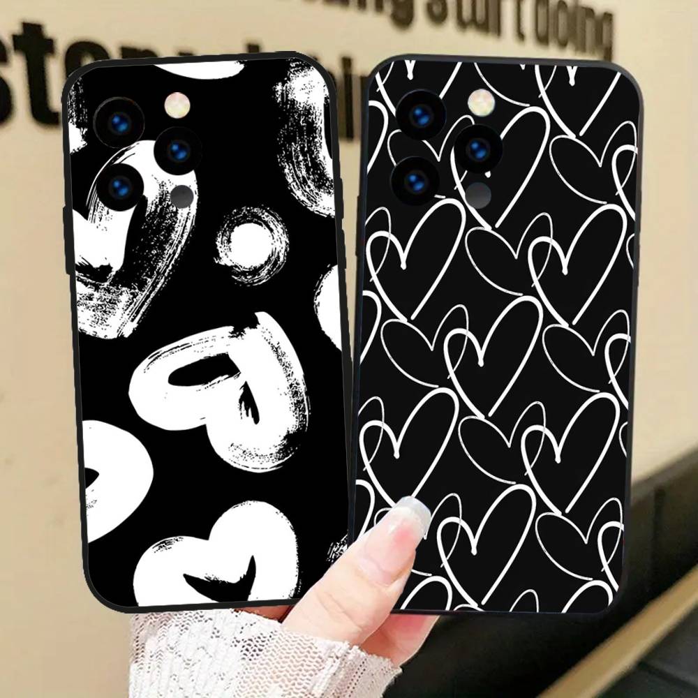 Full Screen Love Phone Case For IPhone 17 Air 16 15 14 13 Pro Max 11 12 Black Silicone Cover