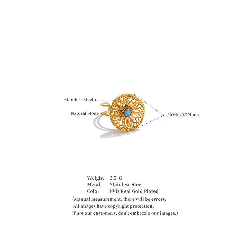 Eetit Trending Stainless Steel Natural Stone Flower Hollow Adjustable Ring 18K Golden PVD Plated 2025 Finger Jewelry Gift